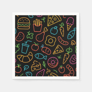 Neon Food Outline Seamless Pattern Napkin