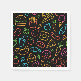Neon Food Outline Seamless Pattern Napkin