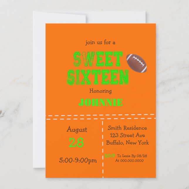 Neon Football Sweet Sixteen Birthday Party  (Front)