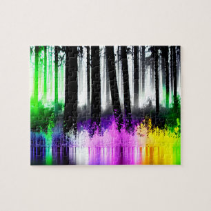 Neon Forest Reflecting On Water Jigsaw Puzzle