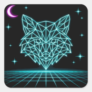 Neon Fox Synthwave - Retro Electric Hunter Square Sticker