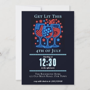 Neon Freedom Vibes Get Lit 4th of July Invitation