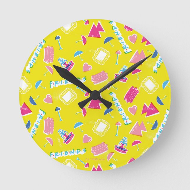 Neon FRIENDS™ Icon Pattern Round Clock (Front)