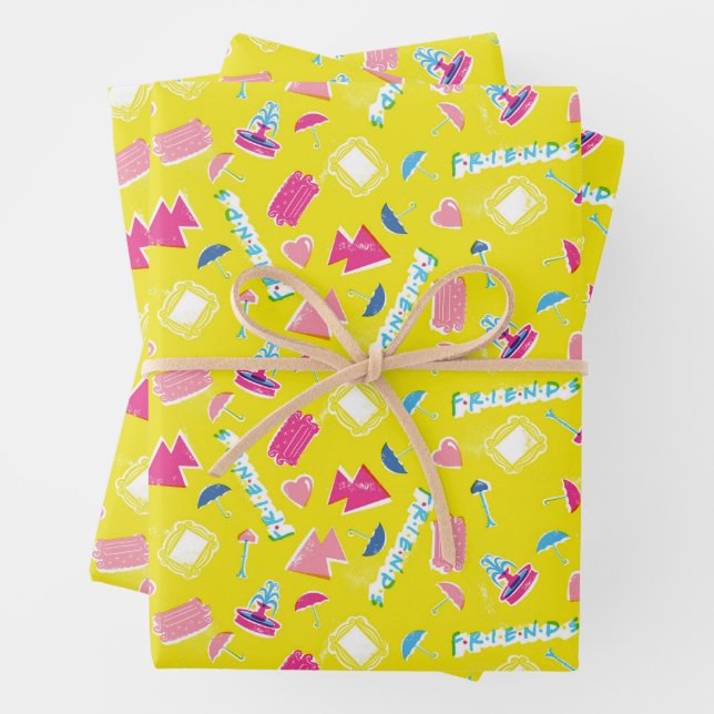 Neon FRIENDS™ Icon Pattern Wrapping Paper Sheet (In situ)