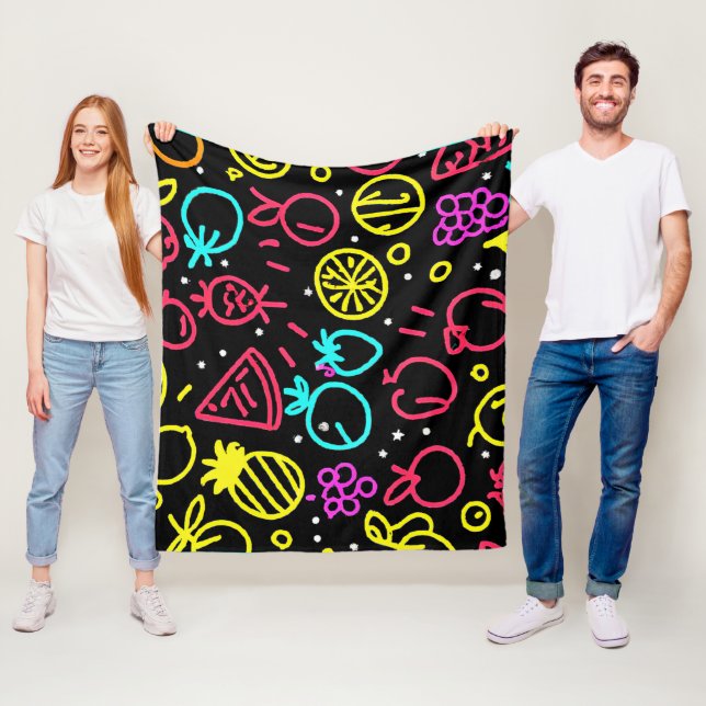 Neon Fruit Extravaganza Fleece Blanket (In Situ)