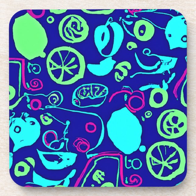 Neon Fruits Pattern Art Coaster (Front)
