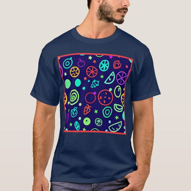 Neon Fruits Pattern Colours T-Shirt (Front)