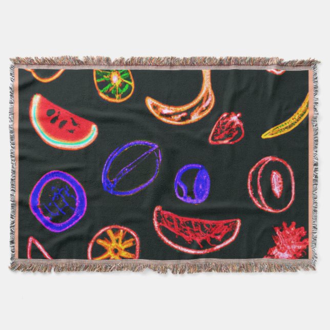 Neon Fruits Patterns Artwork design Throw Blanket (Front)