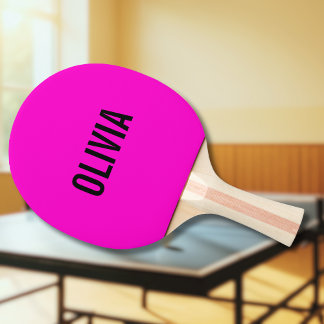 Neon Fuchsia Modern Name | Trendy Minimalist Ping Pong Paddle