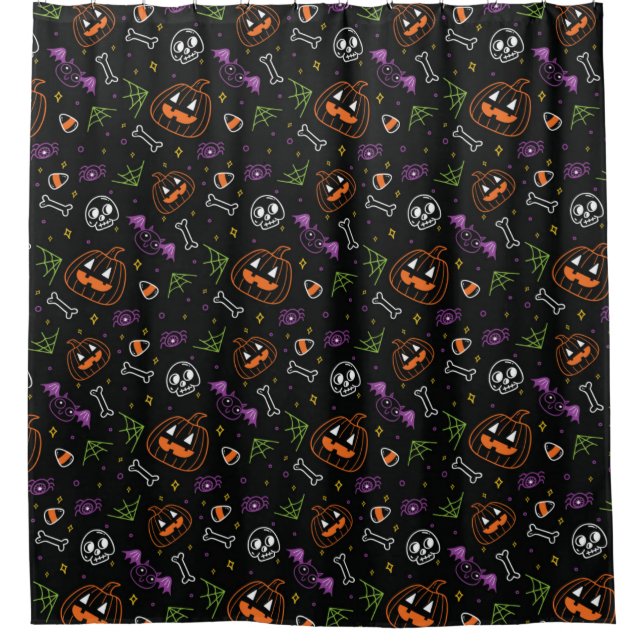 Neon Fun Halloween Pattern Shower Curtain (Front)