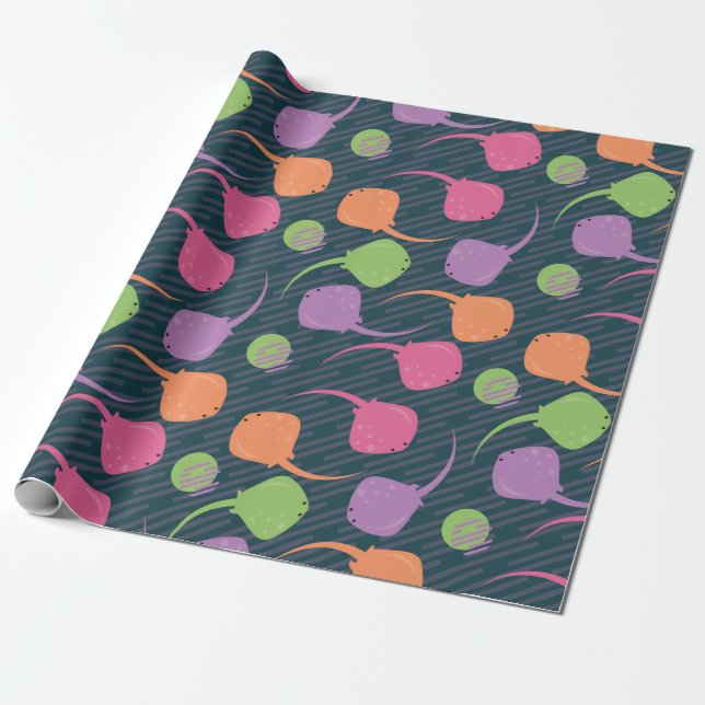 Neon Fun Stingray Colourful Pattern Wrapping Paper (Unrolled)