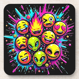 Neon Funky Emoji Mix Coaster
