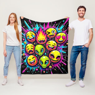 Neon Funky Emoji Mix Fleece Blanket