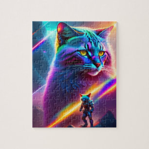 Neon Futuristic Sci-Fi Astronaut Cats Jigsaw Puzzle