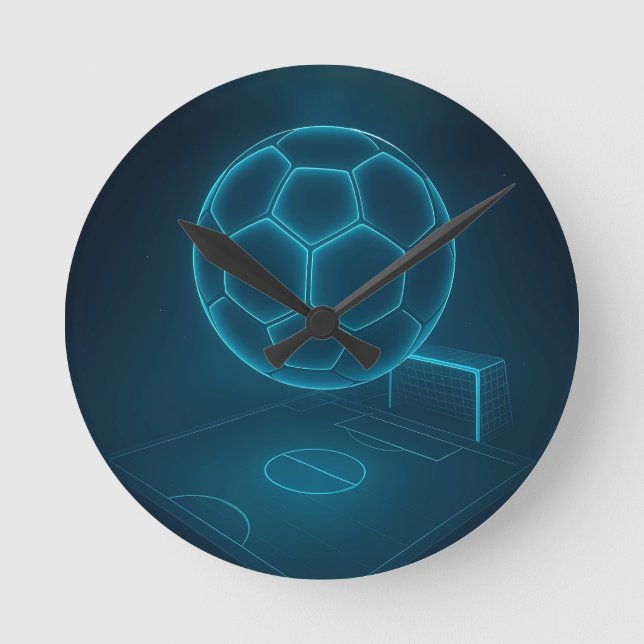 Neon Futuristic Soccer Field Art Round Clock (Front)
