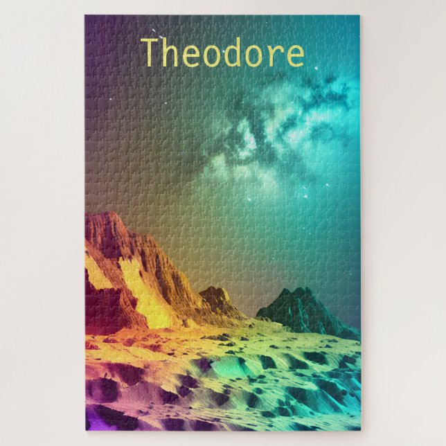 Neon Galactic and Cosmic Mountainous Range Jigsaw Puzzle (Vertical)