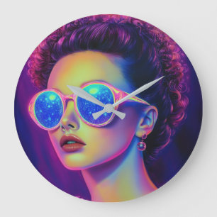 Neon Galaxy Glamour Large Clock
