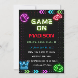 Neon Game  Birthday Invitation
