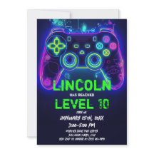 Neon Gamer Arcade Video Game Level Up Birthday