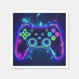 Neon Gamer Arcade Video Game Level Up Birthday Napkin