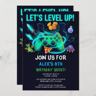 Neon Gamer Birthday Invitation Editable Template