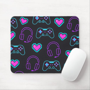 Neon Gamer Controller and Hearts Pattern Mouse Mat
