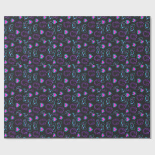Neon Gamer Controller and Hearts Pattern Wrapping Paper