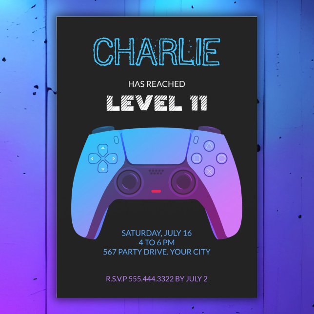 NEON GAMER CONTROLLER LEVEL UP INVITATION (Creator Uploaded)