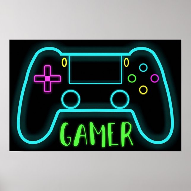 Neon gamer controller neon colours poster (Front)
