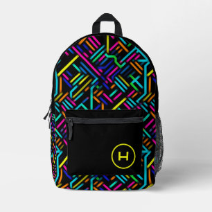 Neon Gamer Geometric Monogram Printed Backpack