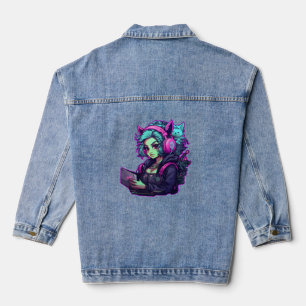 Neon gamer girl denim jacket