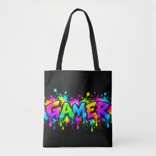 Neon Gamer Graffiti Tote Bag Colourful Gaming tote