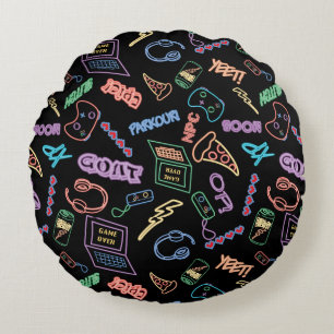 Neon Gamer Round Cushion