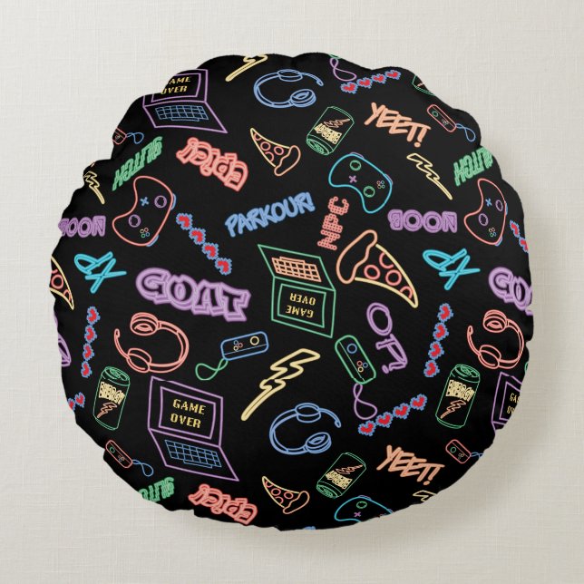 Neon Gamer Round Cushion (Front)