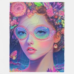 Neon Garden Goddess Fleece Blanket