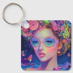 Neon Garden Goddess Key Ring