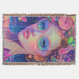 Neon Garden Goddess Throw Blanket