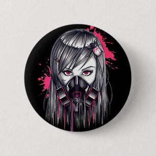 Neon Gas Mask Girl 6 Cm Round Badge