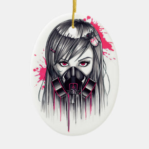 Neon Gas Mask Girl Ceramic Tree Decoration
