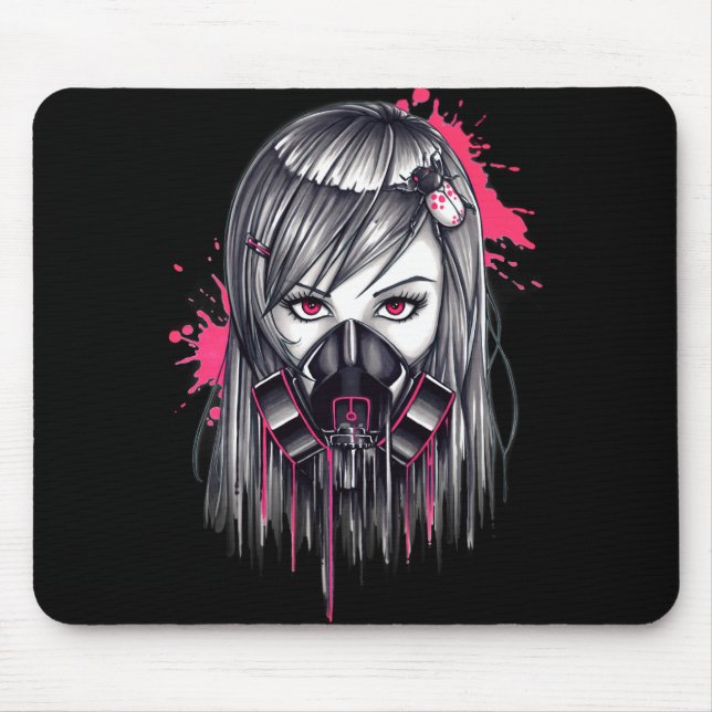 Neon Gas Mask Girl Mouse Mat (Front)