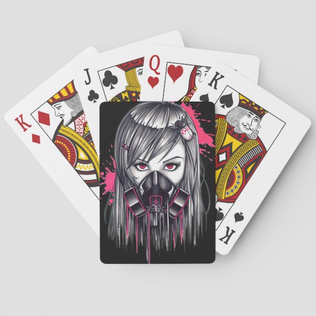 Neon Gas Mask Girl Playing Cards (Back)
