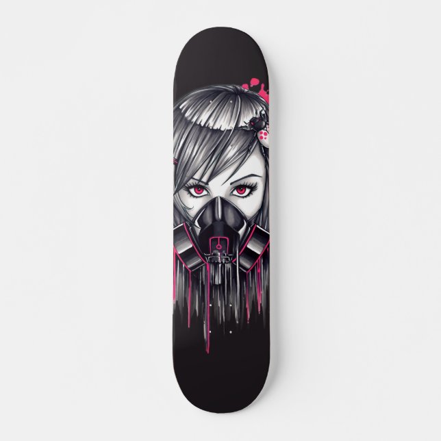 Neon Gas Mask Girl Skateboard (Front)