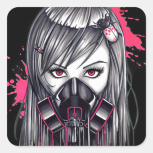 Neon Gas Mask Girl Square Sticker