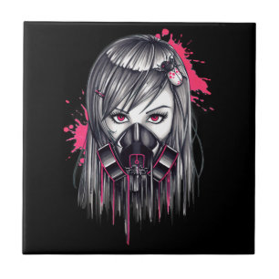 Neon Gas Mask Girl Tile