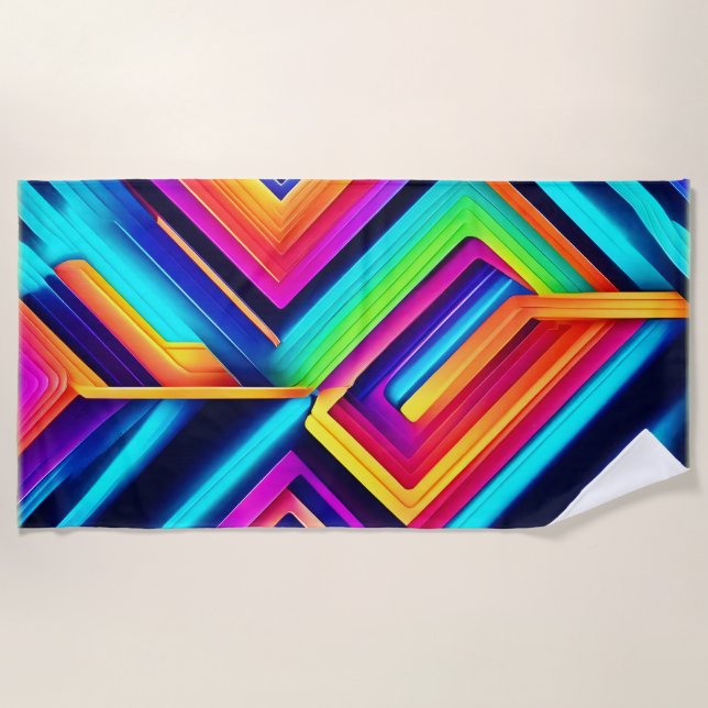 Neon Geometric Abstract Art Beach Towel (Front)