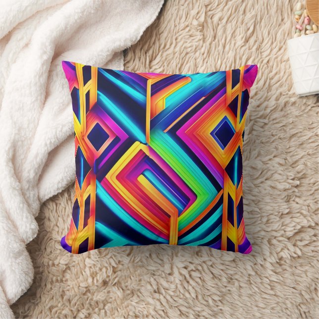 Neon Geometric Abstract Art Cushion (Blanket)