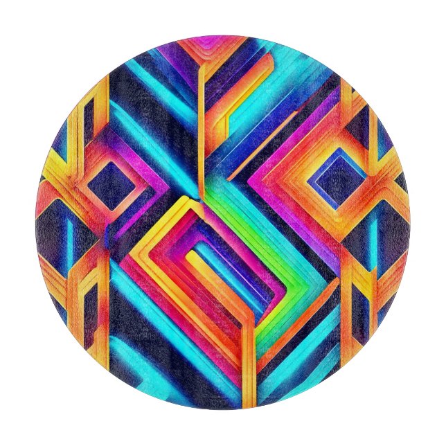 Neon Geometric Abstract Art Cutting Board (Front)