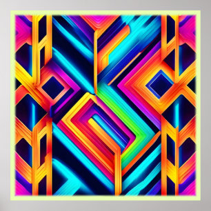 Neon Geometric Abstract Art Poster