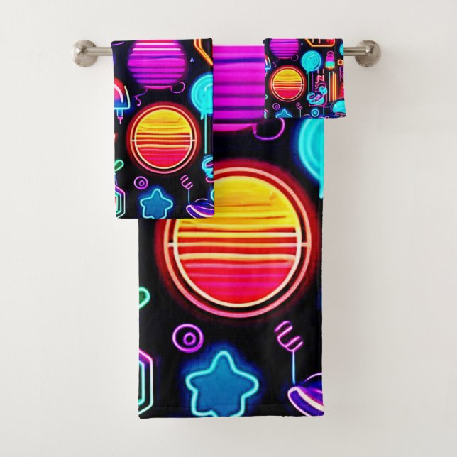 Neon Geometric Abstract Bath Towel Set (Insitu)