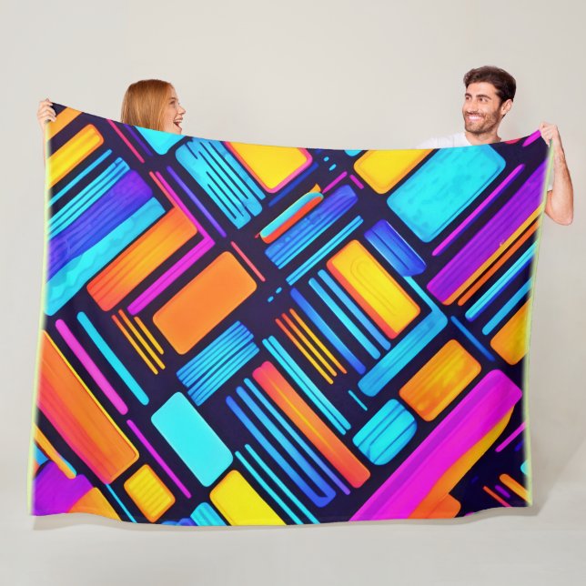 Neon Geometric Abstract Fleece Blanket (In Situ)